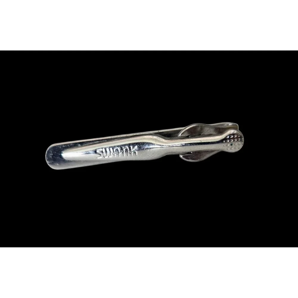 Vintage Swank Brand Silver Tone‎ Textured Faux Diamond Men's Tie Clip Bar 1.5